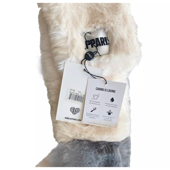 APPARIS ROXANNE Faux Fur Scarf Two Tone Gray Ivory Carbon Cozy Soft Slit OS NWT - Picture 6 of 9